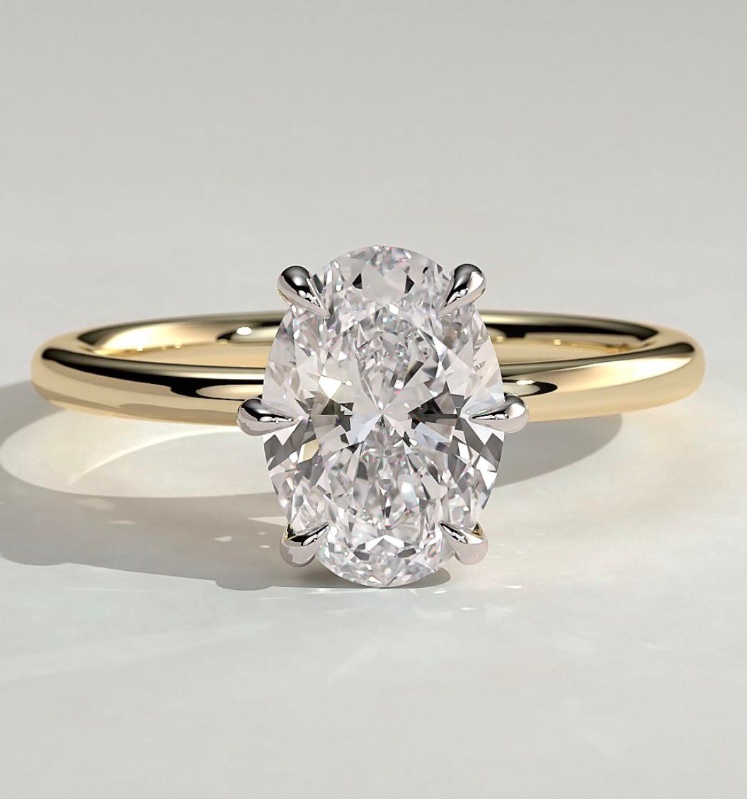 Custom Dual Tone Oval Cathedral Engagement Ring
