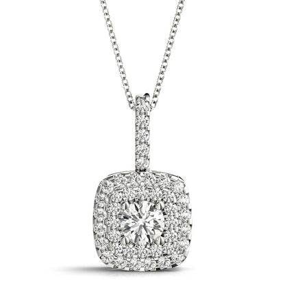 Double Cushion Halo Round Center Pendant