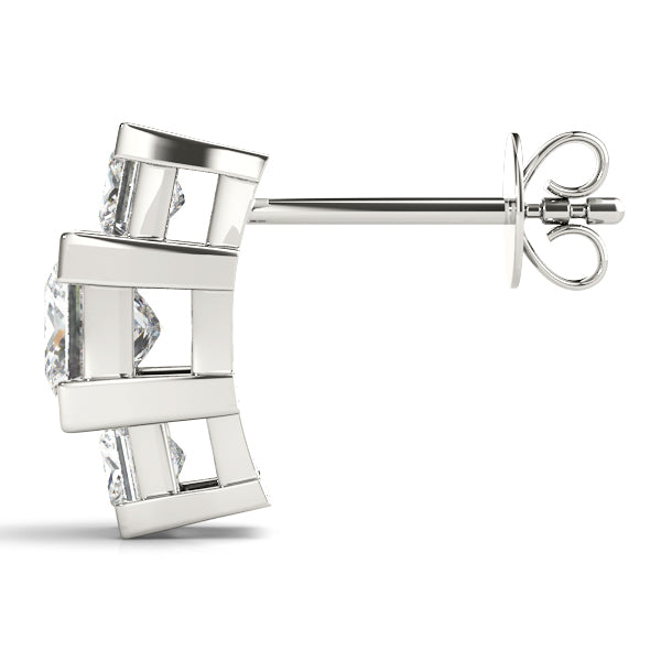 Princess-Cut Three Stone Diamond Stud Earrings, product view 2 | Southern Star Diamonds