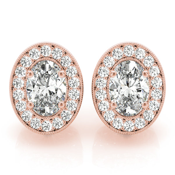 Oval Halo Millgrain Earrings