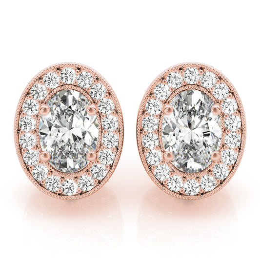 Oval Halo Millgrain Earrings