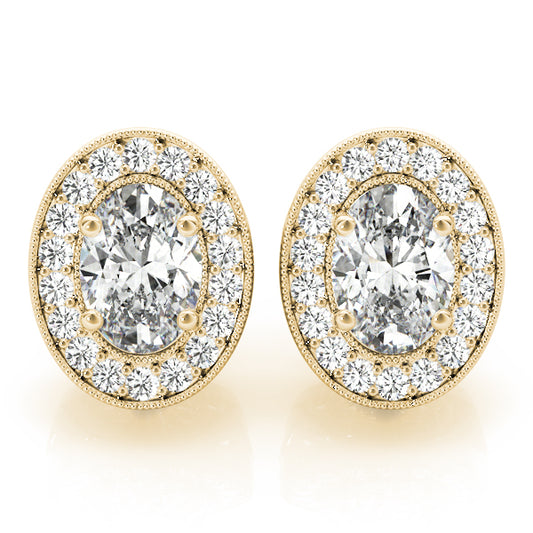 Oval Halo Millgrain Earrings