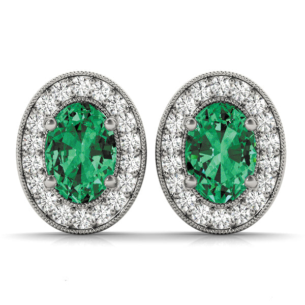 Oval Halo Millgrain Earrings