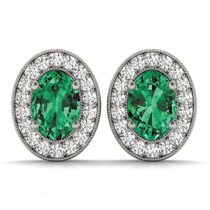Oval Halo Millgrain Earrings
