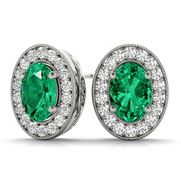 Oval Halo Millgrain Earrings