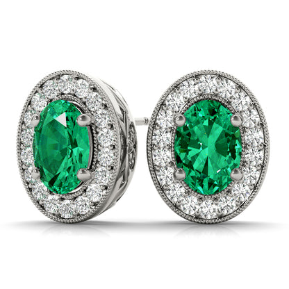 Oval Halo Millgrain Earrings