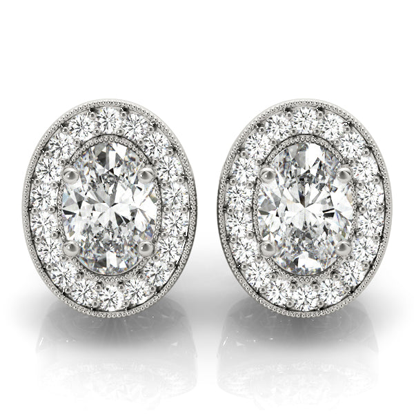 Oval Halo Millgrain Earrings
