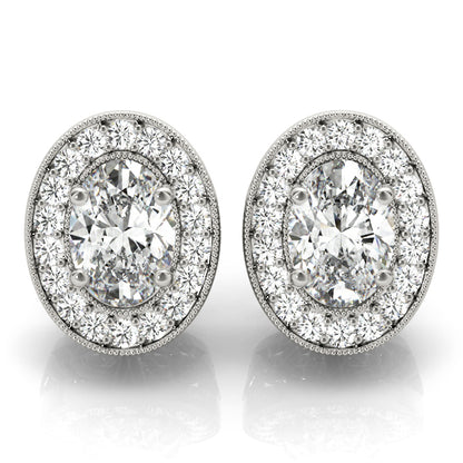 Oval Halo Millgrain Earrings
