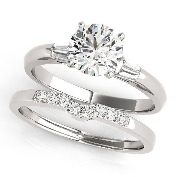 Lythrum Three Stone Engagement Ring - On Set