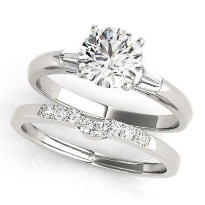 Lythrum Three Stone Engagement Ring - On Set