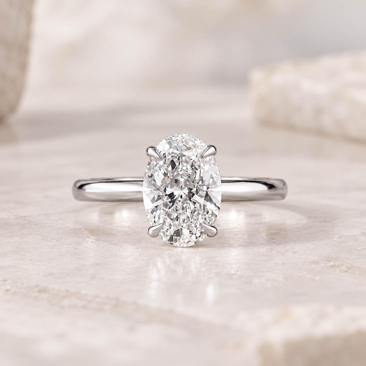 Custom 2 CT Oval 14K White Gold Ring
