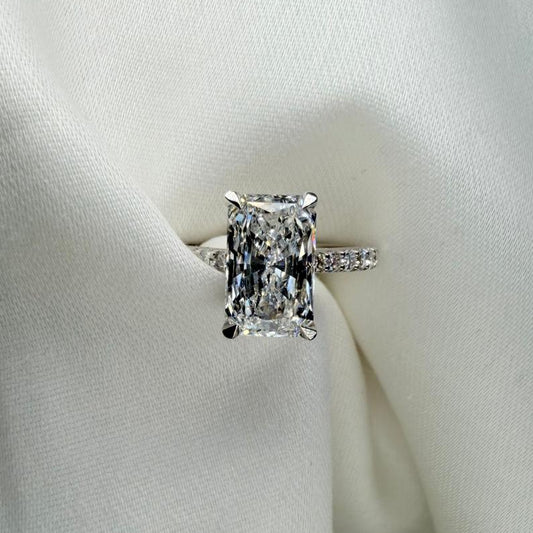 Ready to Ship – Veyra 3ct Radiant Cut Lab Grown Diamond Ring | Pavé & Hidden Halo