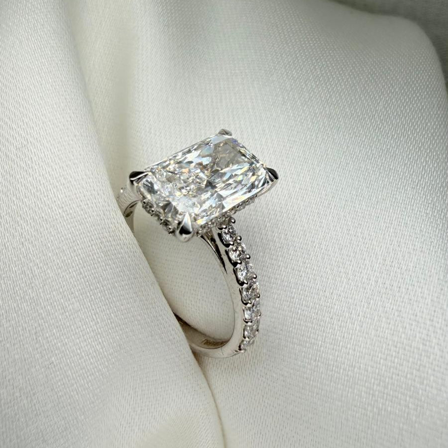 Ready to Ship – Veyra 3ct Radiant Cut Lab Grown Diamond Ring | Pavé & Hidden Halo