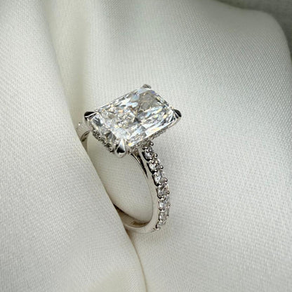 Ready to Ship – Veyra 3ct Radiant Cut Lab Grown Diamond Ring | Pavé & Hidden Halo