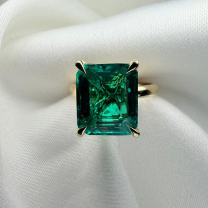 Ready To Ship - May 4.4ct Green Emerald Cut Lab Grown Ring