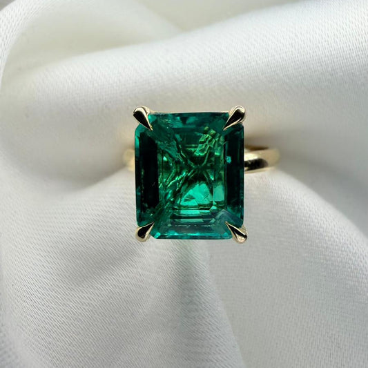 Ready To Ship - May 4.4ct Green Emerald Cut Lab Grown Ring