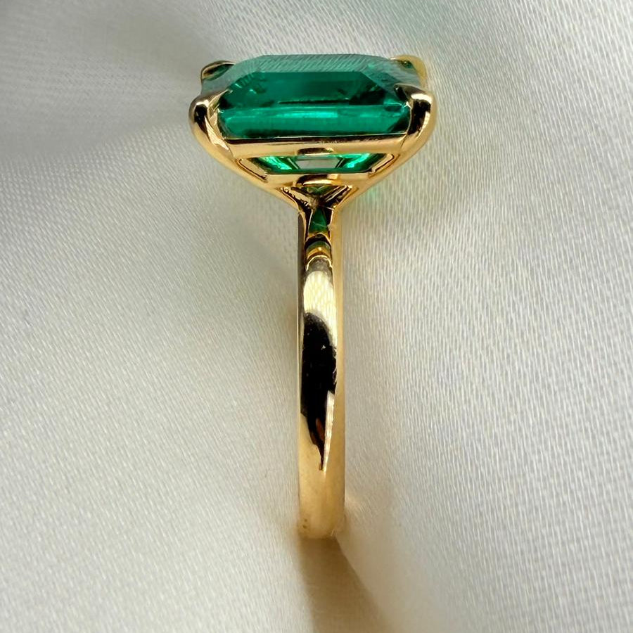 Ready To Ship - May 4.4ct Green Emerald Cut Lab Grown Ring