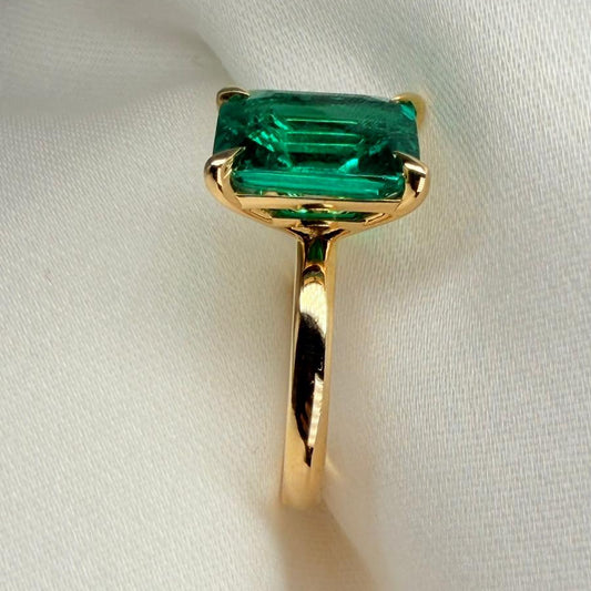 Ready to Ship – Alina 4.4ct Green Emerald Cut Lab Grown Diamond Ring | Double Basket Setting