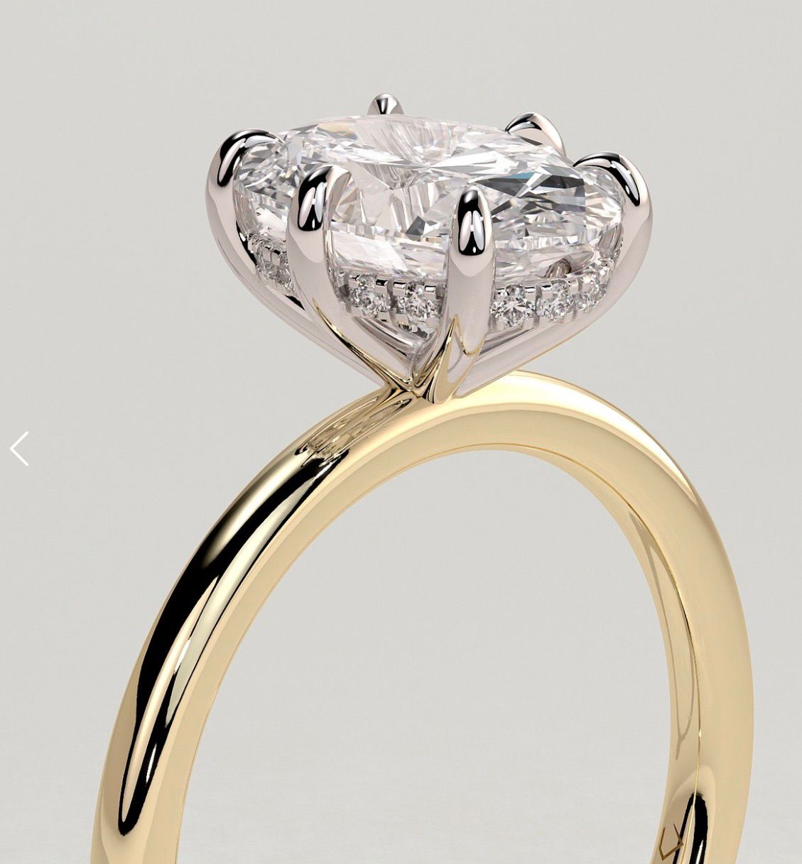 Custom Dual Tone Oval Cathedral Engagement Ring