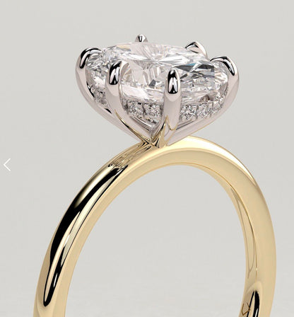 Custom Dual Tone Oval Cathedral Engagement Ring