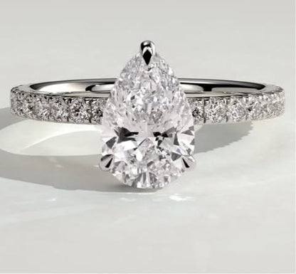 Custom Pear with Pave Band in White Gold