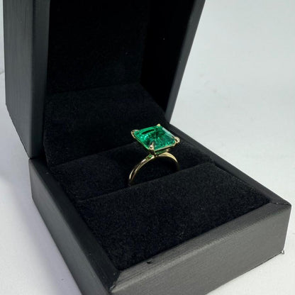 Ready to Ship – Alina 4.4ct Green Emerald Cut Lab Grown Diamond Ring | Double Basket Setting