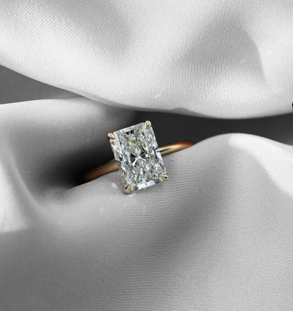 Custom 14K Dual Tone 2 CT Radiant  with hidden halo in Lotus Set